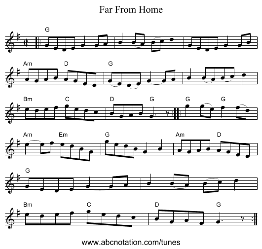 Far From Home - staff notation