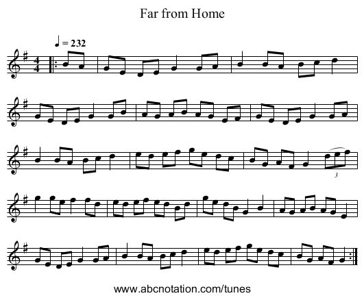 Far from Home - staff notation
