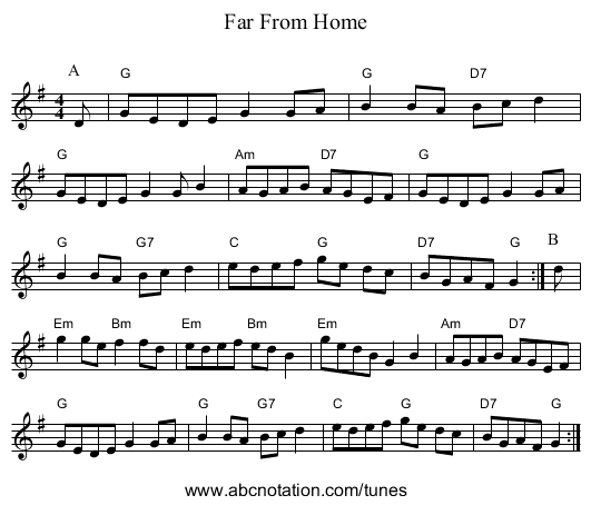 Far From Home - staff notation