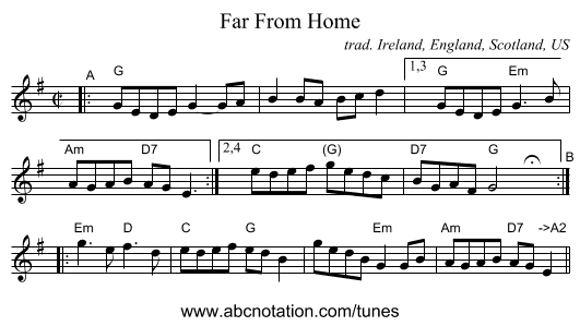 Far From Home - staff notation