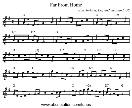 Far From Home - staff notation