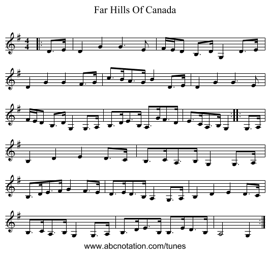 Far Hills Of Canada - staff notation