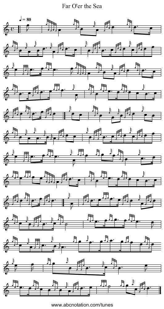 Far O'er the Sea - staff notation