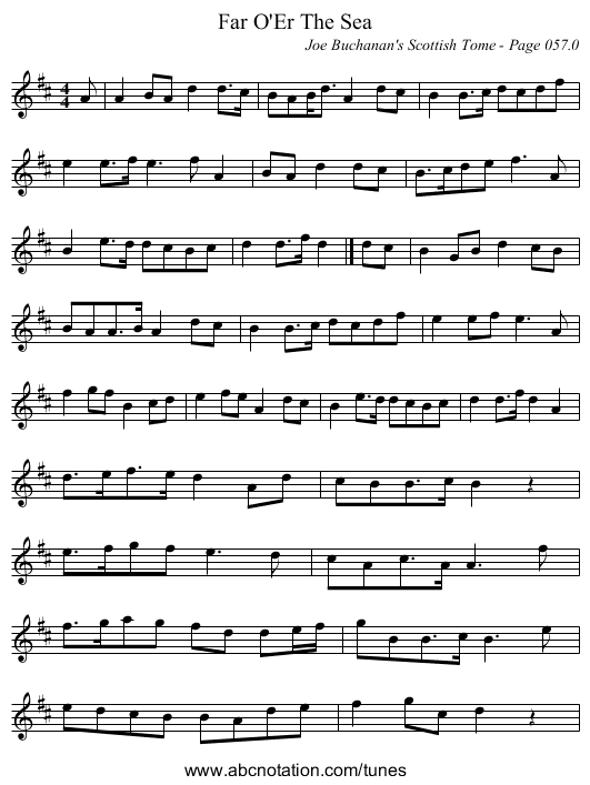 Far O'Er The Sea - staff notation
