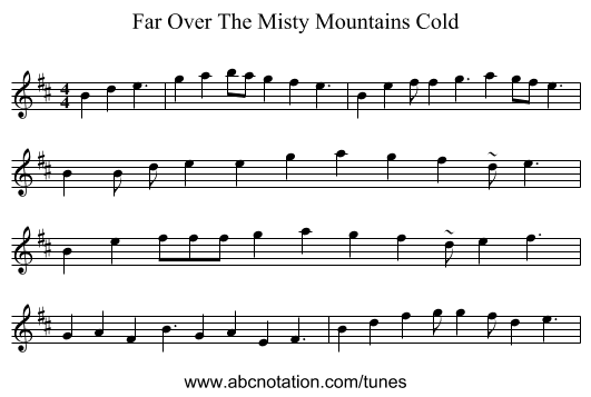 Far Over The Misty Mountains Cold - staff notation