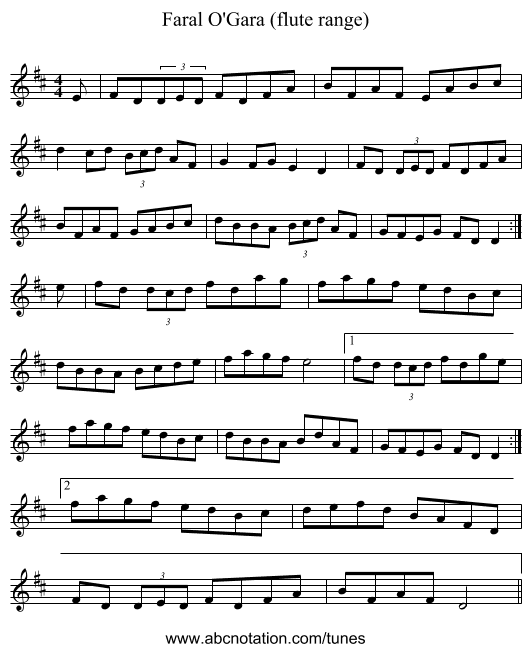 Faral O'Gara (flute range) - staff notation