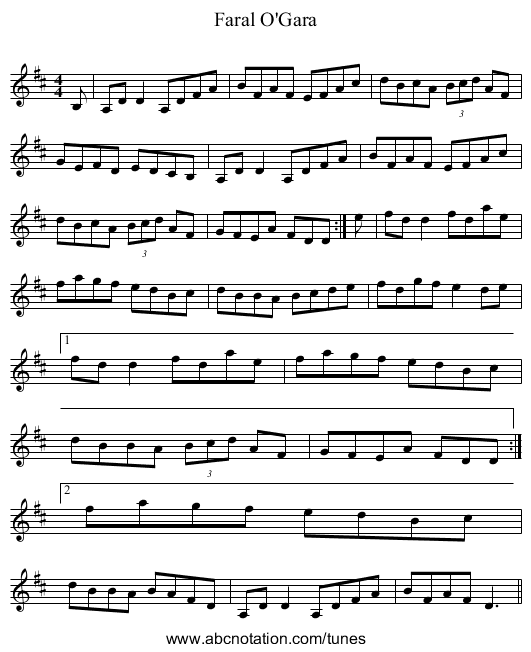 Faral O'Gara - staff notation