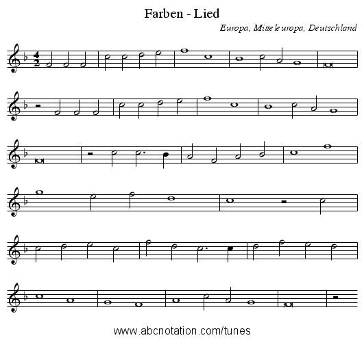 Farben - Lied - staff notation