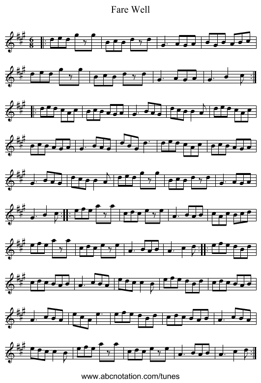 Fare Well - staff notation
