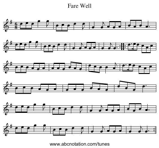 Fare Well - staff notation