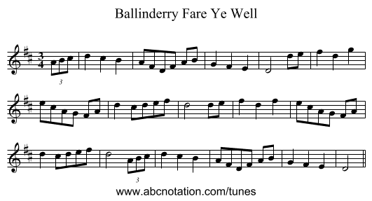 Fare Ye Well, Ballinderry - staff notation