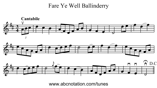 Fare Ye Well Ballinderry - staff notation