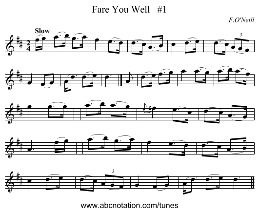 Fare You Well   #1 - staff notation