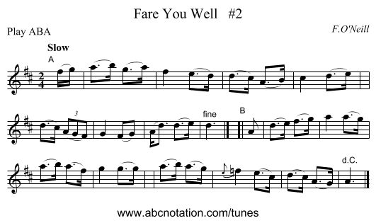Fare You Well   #2 - staff notation
