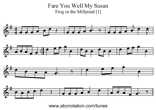Fare You Well My Susan - staff notation