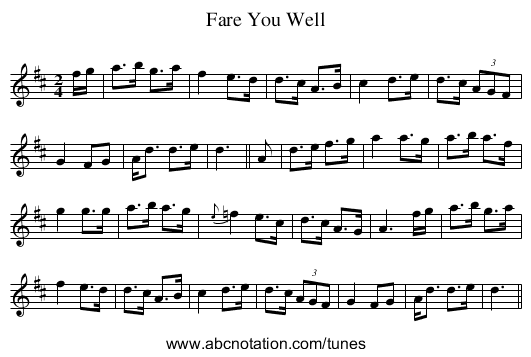 Fare You Well - staff notation