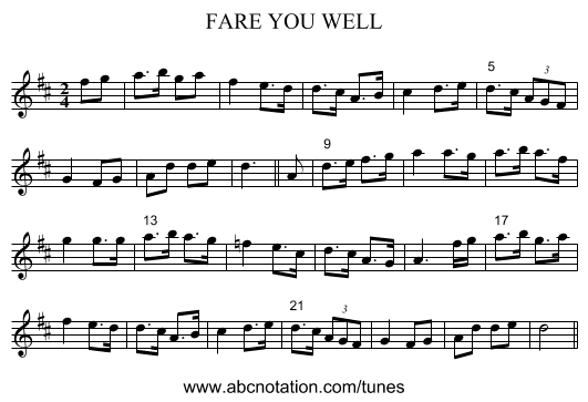 FARE YOU WELL - staff notation