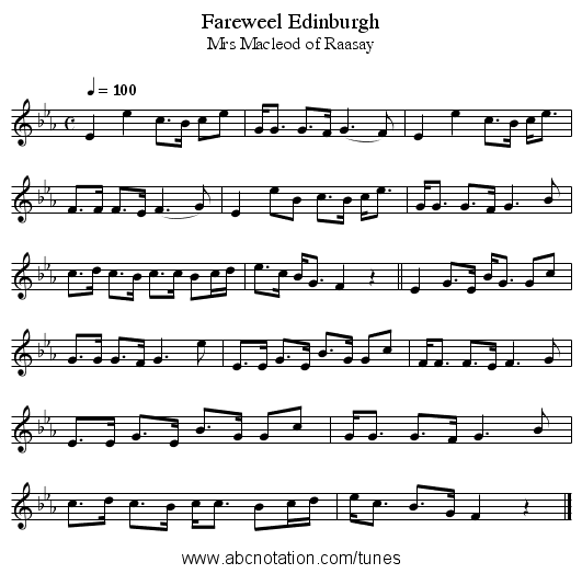 Fareweel Edinburgh - staff notation