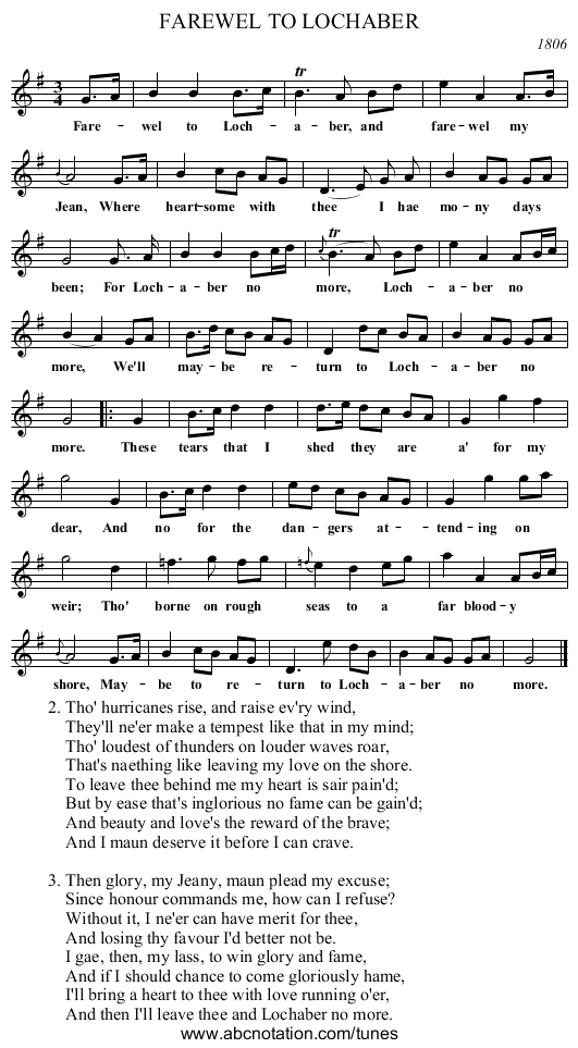 FAREWEL TO LOCHABER - staff notation