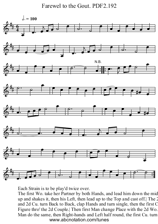 Farewel to the Gout. PDF2.192 - staff notation