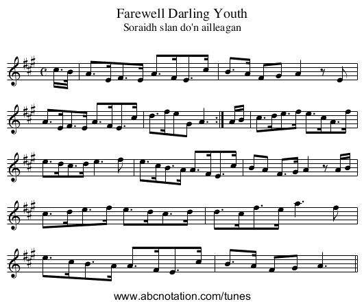 Farewell Darling Youth - staff notation