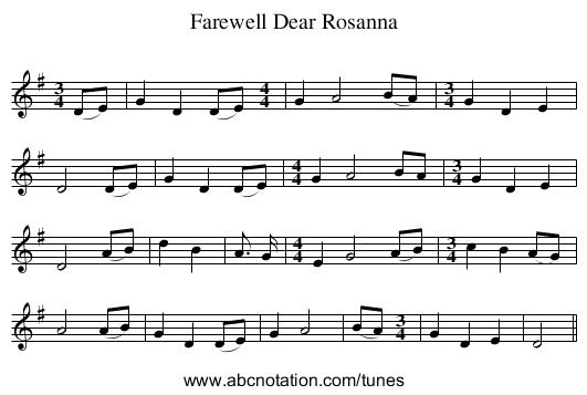 Farewell Dear Rosanna - staff notation
