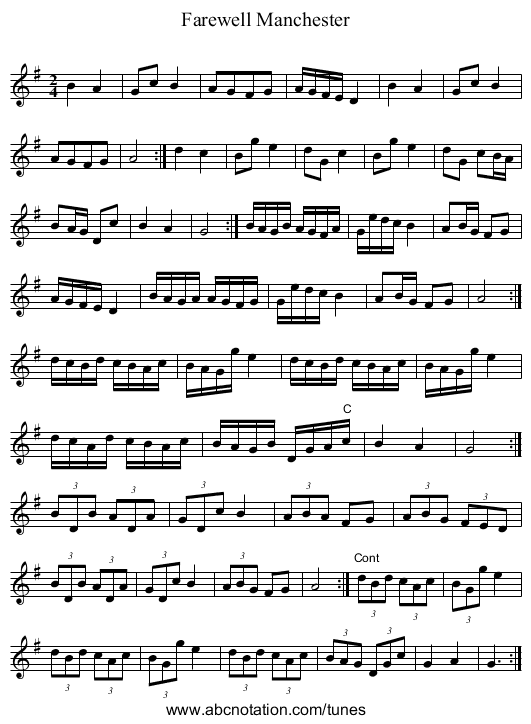Farewell Manchester - staff notation