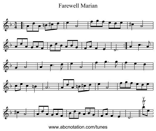 Farewell Marian - staff notation