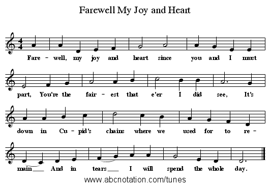 Farewell My Joy and Heart - staff notation