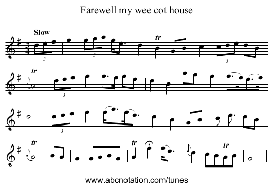 Farewell my wee cot house - staff notation