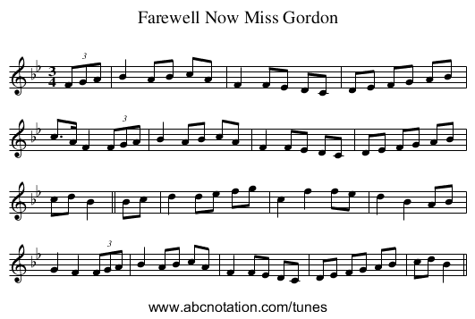 Farewell Now Miss Gordon - staff notation