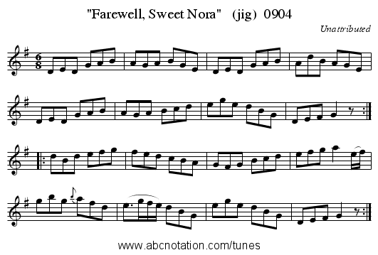 Farewell, Sweet Nora   (jig)  0904 - staff notation