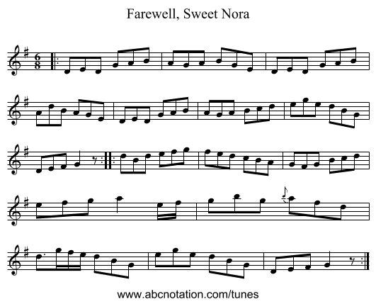 Farewell, Sweet Nora - staff notation