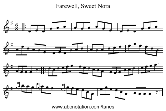 Farewell, Sweet Nora - staff notation