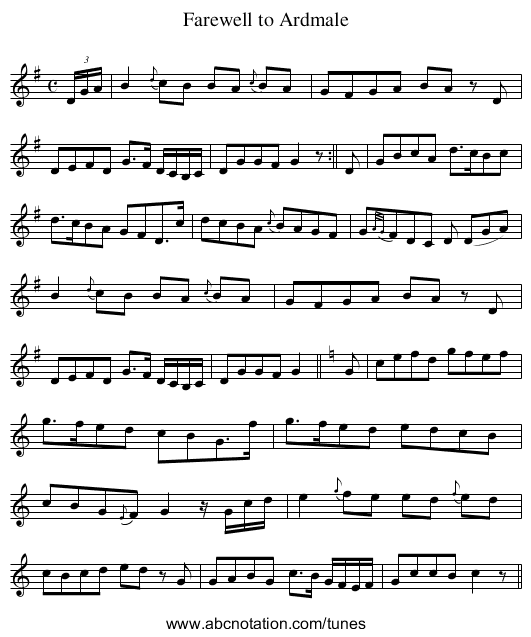 Farewell to Ardmale - staff notation