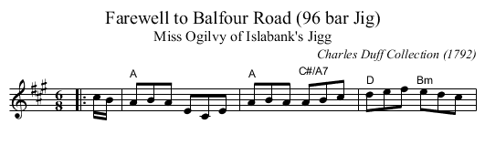 Farewell to Balfour Road (96 bar Jig) - staff notation