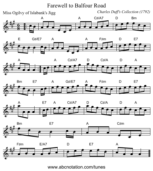 Farewell to Balfour Road - staff notation