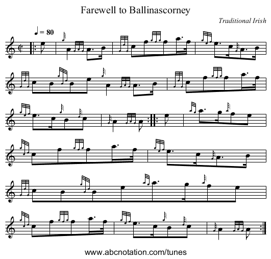 Farewell to Ballinascorney - staff notation