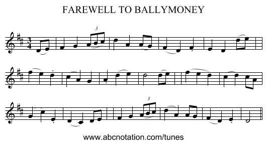 FAREWELL TO BALLYMONEY - staff notation