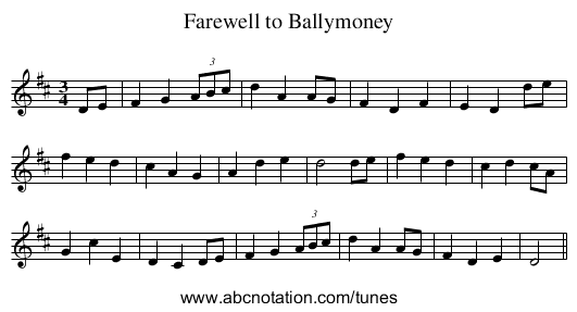 Farewell to Ballymoney - staff notation