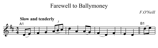 Farewell to Ballymoney - staff notation