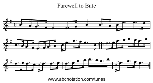 Farewell to Bute - staff notation