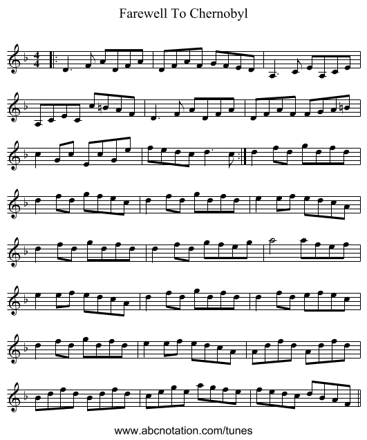 Farewell To Chernobyl - staff notation