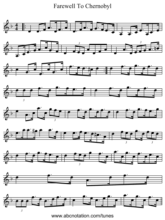 Farewell To Chernobyl - staff notation
