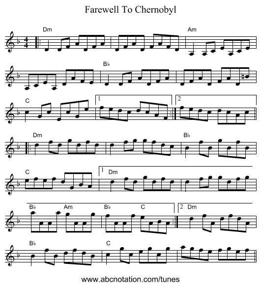 Farewell To Chernobyl - staff notation
