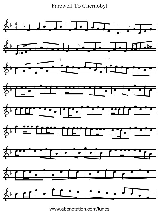 Farewell To Chernobyl - staff notation