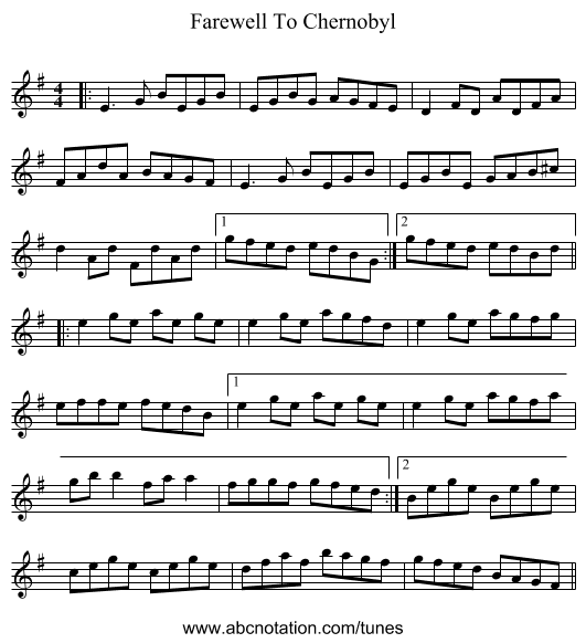 Farewell To Chernobyl - staff notation