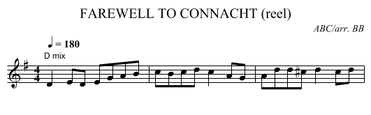 FAREWELL TO CONNACHT (reel) - staff notation
