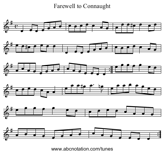 Farewell to Connaught - staff notation