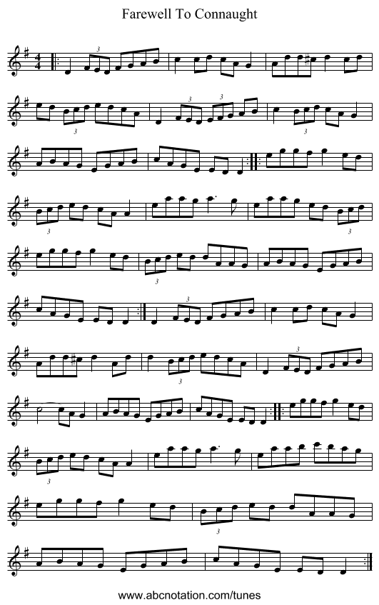 Farewell To Connaught - staff notation